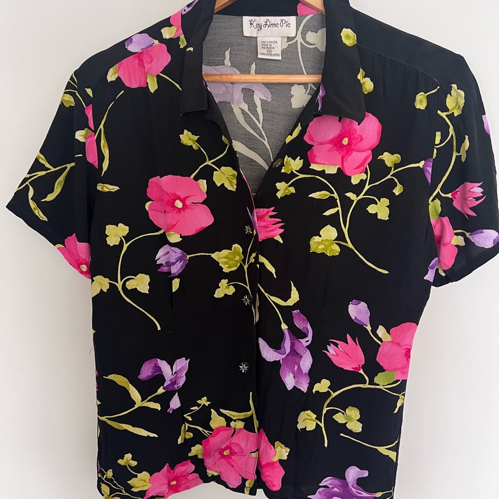 Black Floral  Button Blouse